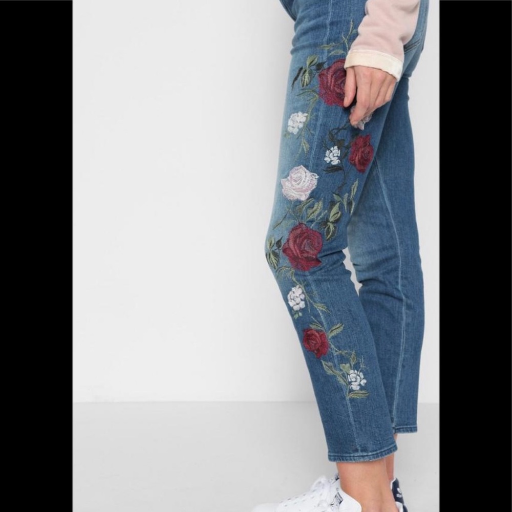7 For All Mankind rose embroidered boyfriend jeans